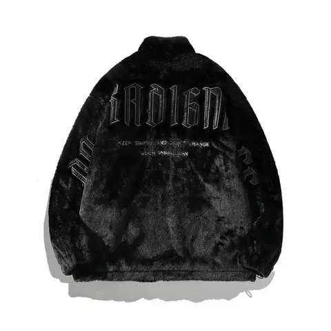 Winter Clothing Korean Trendy Embroidered Alphabet Coat Winter Jacket Man Imitation Rabbit Velvet Cotton Clothing Winter Jacket
