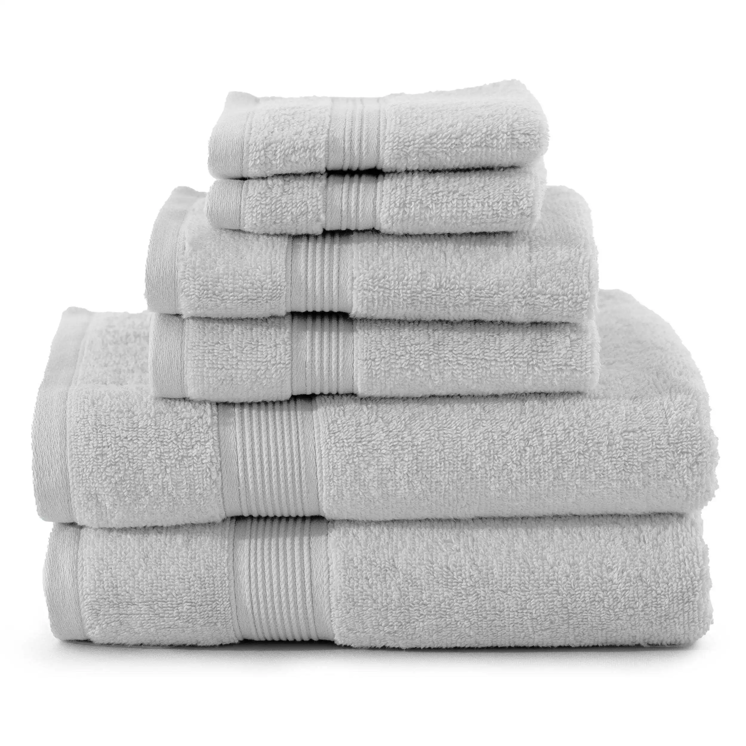 Premium 6-Piece 100% Cotton Bath Towel Set Ultra Soft Highly Absorbent Zero Twist Weave Luxury Bathroom Shower Towels 2 Bath 2 Hand 2 Washcloths Hotel Spa Wash Cloth Gift Box Set