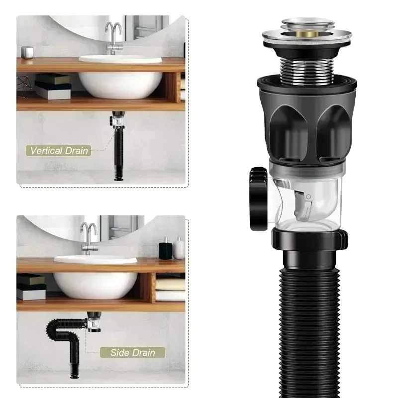 Universal Flip Stainless Steel Washbasin Washbasin Sink Wall Drainage Pipe Kitchen Bathroom Accessories Anti Odor Drainage Pipe