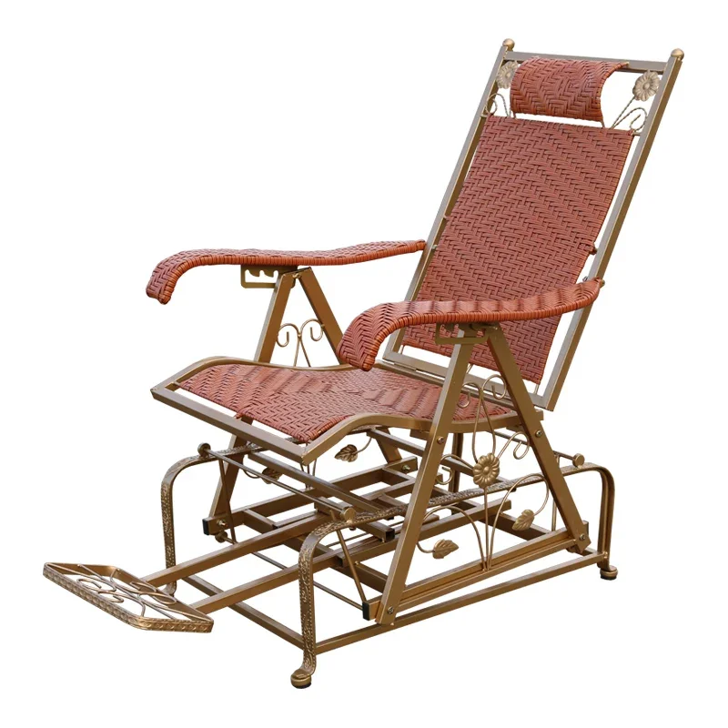 Rattan chair rocking chair, indoor balcony, courtyard, lunch break, lazy backrest, wrought iron cool rattan recliner