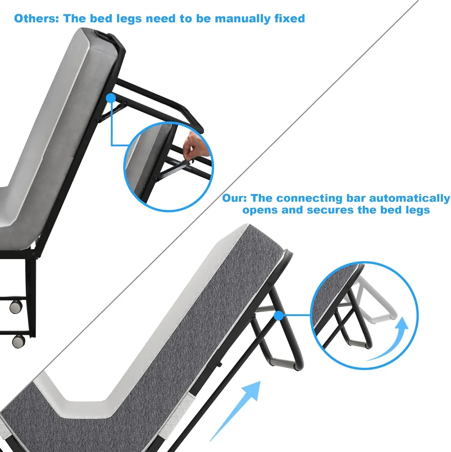 Lit pliant portable avec matelas pour adulte, lit double, cadre en métal avec mousse à mémoire de forme, possède-up, invité, taille 75x38 pouces