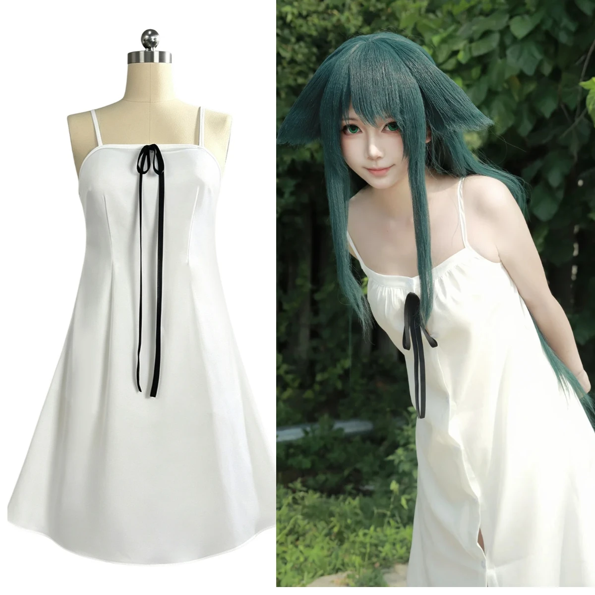 Saya No Uta Cosplay Costume Saya White Strap Dress Full Set with Wig for Comic Con Anime Roleplay Saya Women Outfit view 2