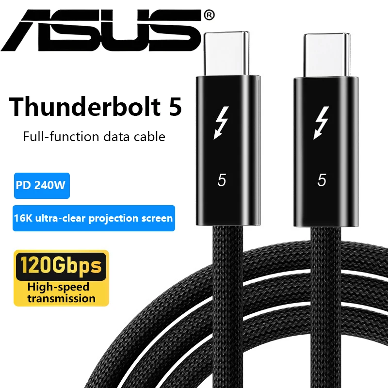 Cable USB Tipo C ASUS PD240W con Carga Rápida Thunderbolt 5, Transferencia de Datos de 80 Gbps, Video 16K/8K para iPhone 16 17 Macbook Pro