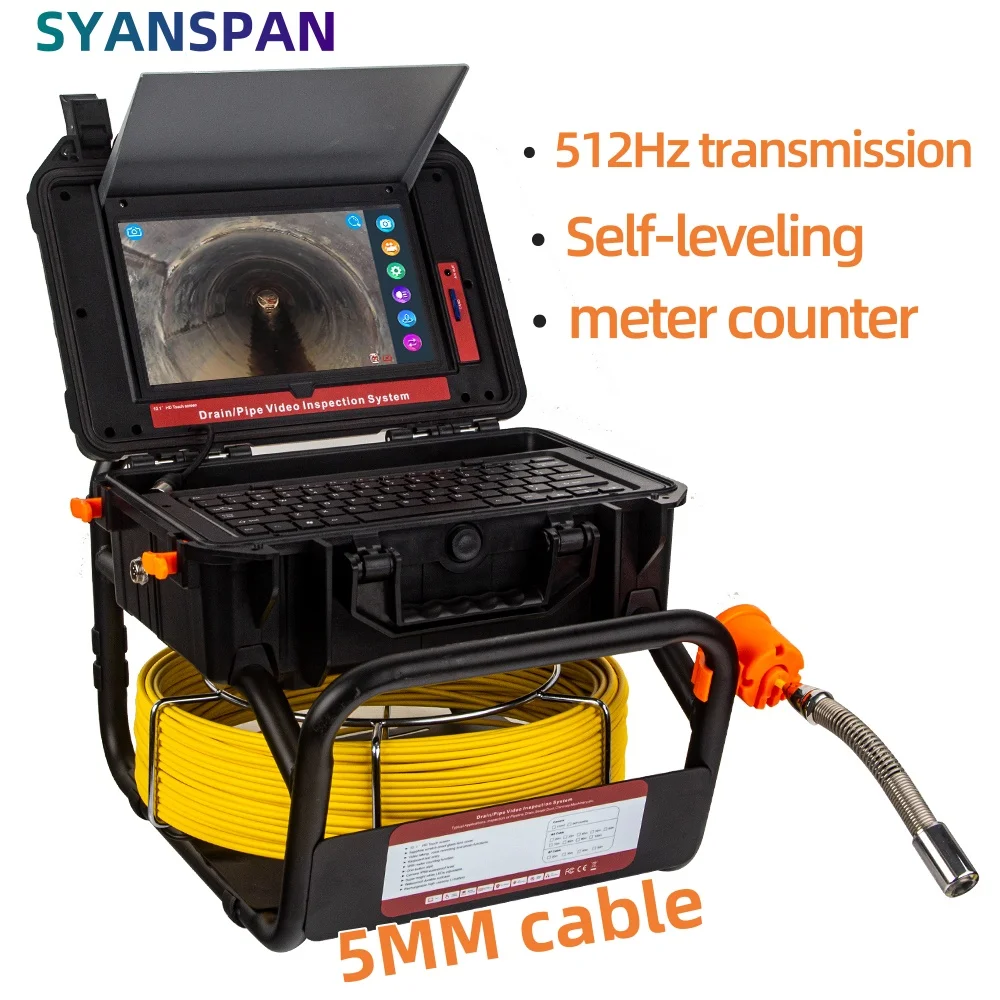 

SYANSPAN Pipeline inspection endoscope 512HZ Positioning+Self-leveling 10.1‘’ Screen meter counter IP68 Waterproof Camera 23MM