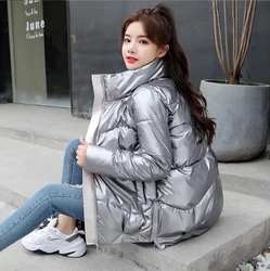 2025 New Winter Jacket Parkas Women Glossy Down Cotton Jacket Hooded Parka Warm Female Cotton Padded Jacket Casual Outwear