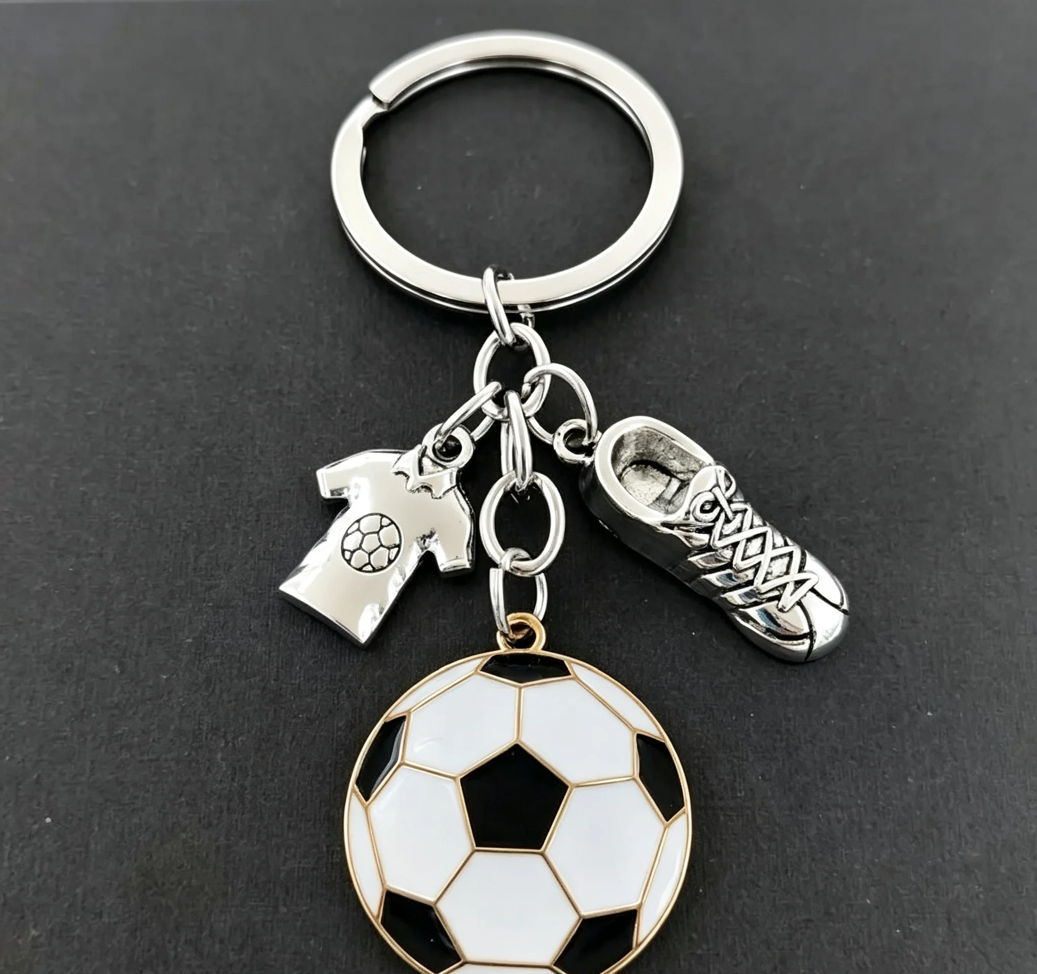 Soccer Keychain for Men Boys, Metal Key Ring with Soccer Jersey Shoe Charms, Sports Fan Gift Accessory