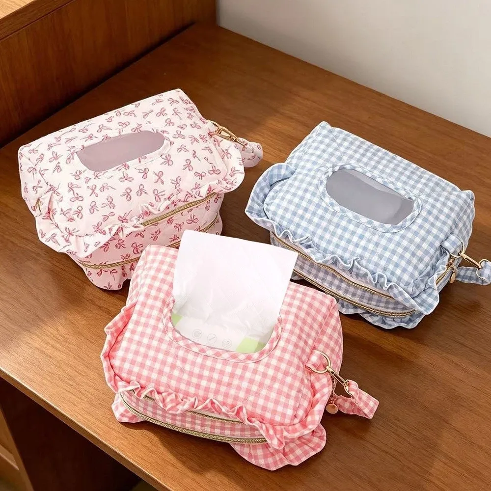 Large Capacity Diaper Wipe Holder Ruffle Reusable Wet Tissue Storage Bag Soft Fabric Multifunctional Tissue Dispenser