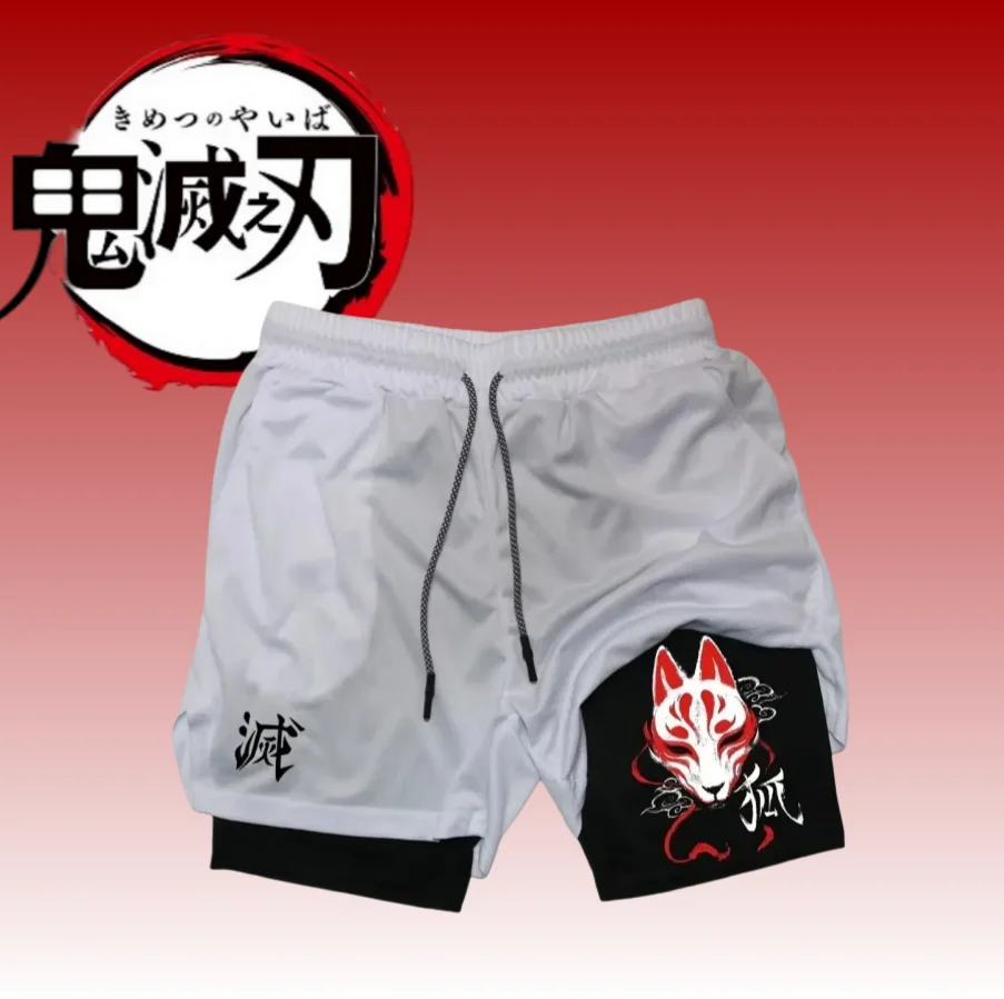 

Лето 2023 г., двухслойные шорты «Убийца демонов», аниме «2-в-1, мужская уличная одежда для спортзала, спортивная одежда для бега, тренировочная спортивная одежда Y2k