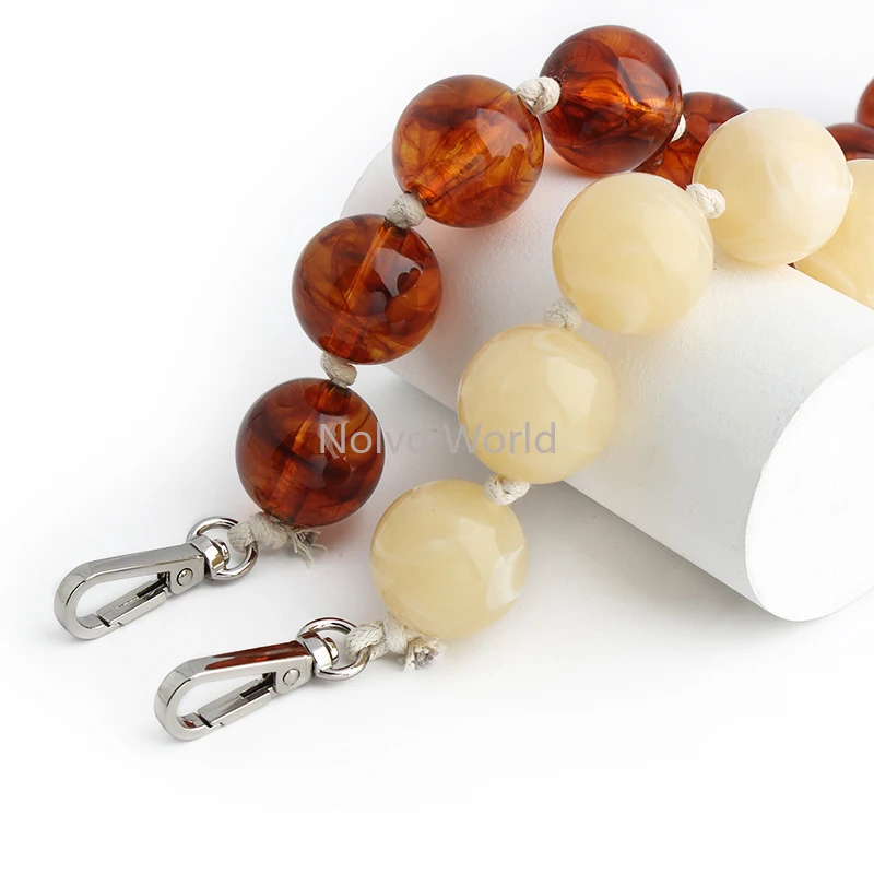 35cm Marble Stone Acrylic Resin Round Bead Short Handle For Adjustable Wristlet Handbag Belt Bags Mobile Phone Chain Accessories