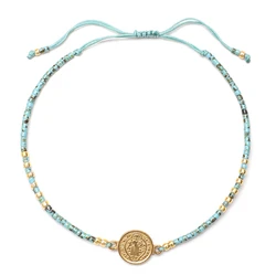 Antique Gold Color Saint Benedict of Nursia Stainless Steel Bracelet Glass Bead Rope Chain for Men Women Wholesale