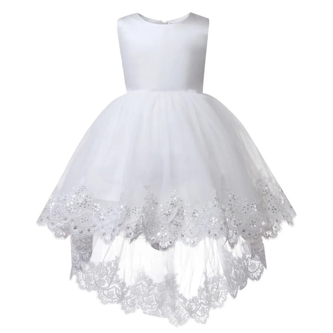 

Fashion Girl White Princess Dress Sequin Tulle Sleeveless Wedding Party Kids Dresses for Birthday Child Clothes Bridemaids Gown