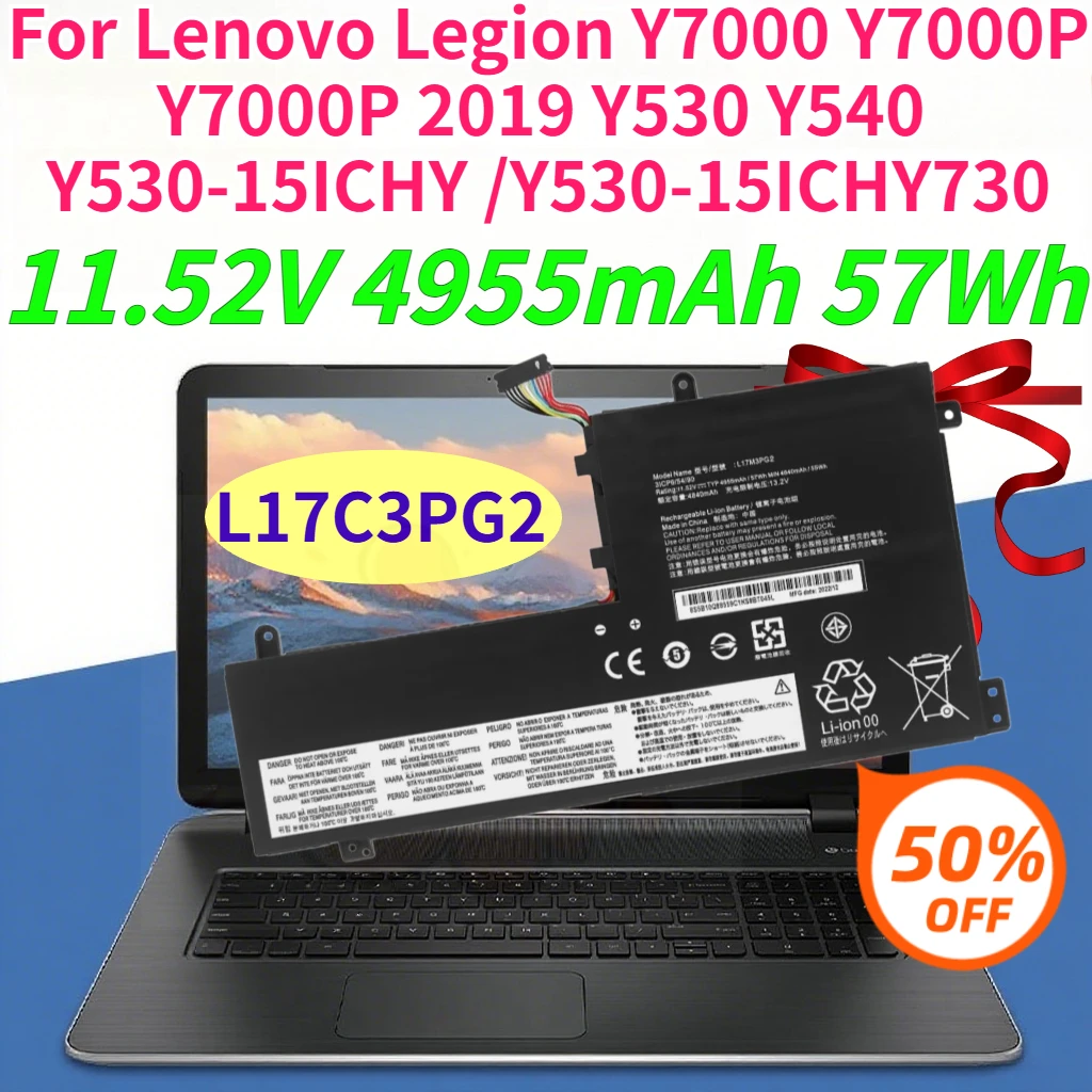 L17C3PG2 4955mAh Laptop Battery for Lenovo Legion Y7000 Y7000P Y7000P 2019 Y530 Y540  Y530-15ICHY /Y530-15ICHY730 11.52V 57Wh