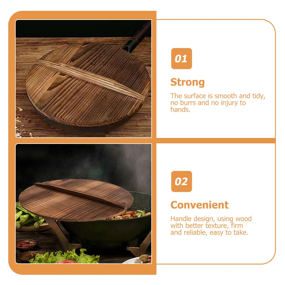 

Retro Wok Cover with Wooden Handle High-Grade Waterproof Pot Lid for Frying Pan Long-Lasting Anti-Overflow Kitchenware Smooth No