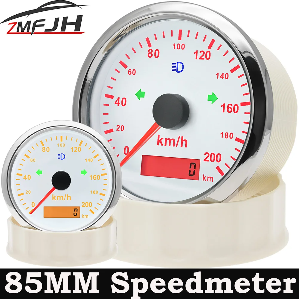 Waterproof 85MM Speedometer with OverSpeed Buzzer Alarm 200KMH 200MPH Speed Gauge Red &Yellow Backlight fit for Boat Auto Truck