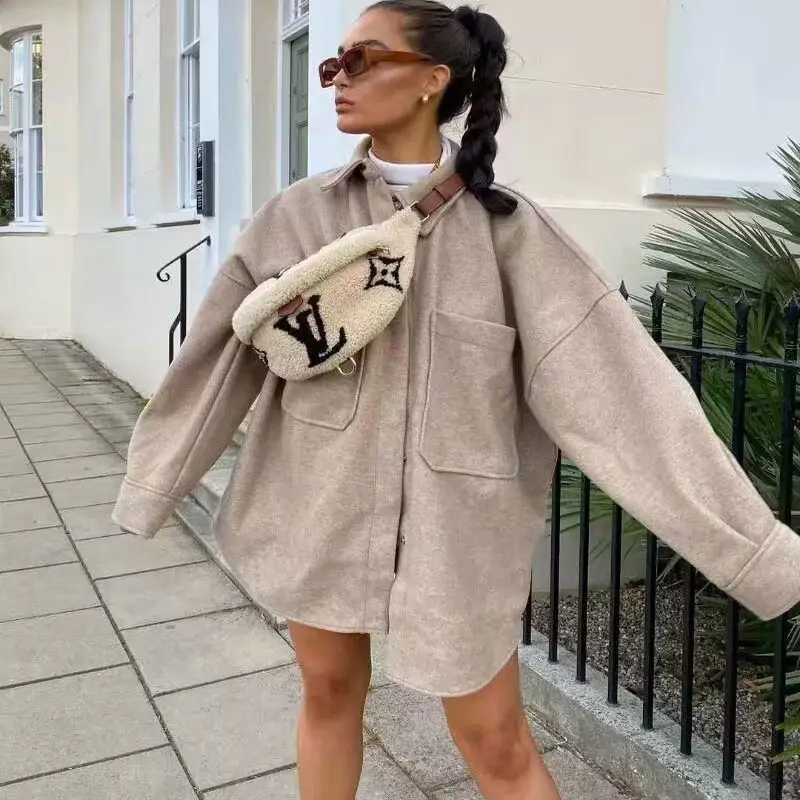 

ZAAR Design Lazy Sle, тонкая верхняя одежда в стиле ретро, мягкий твидовый тюнер, большая 8-цветная уличная мода, свободное женское пальто