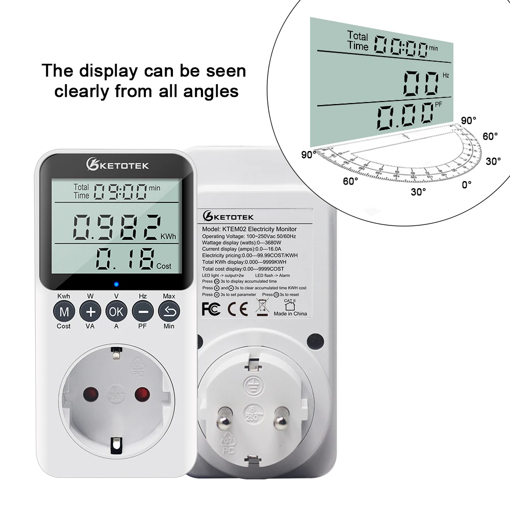 Medidor de energia ac digital wattímetro tomada consumo watt medidor de energia kwh plugue da ue 220v monitor analisador elétrico