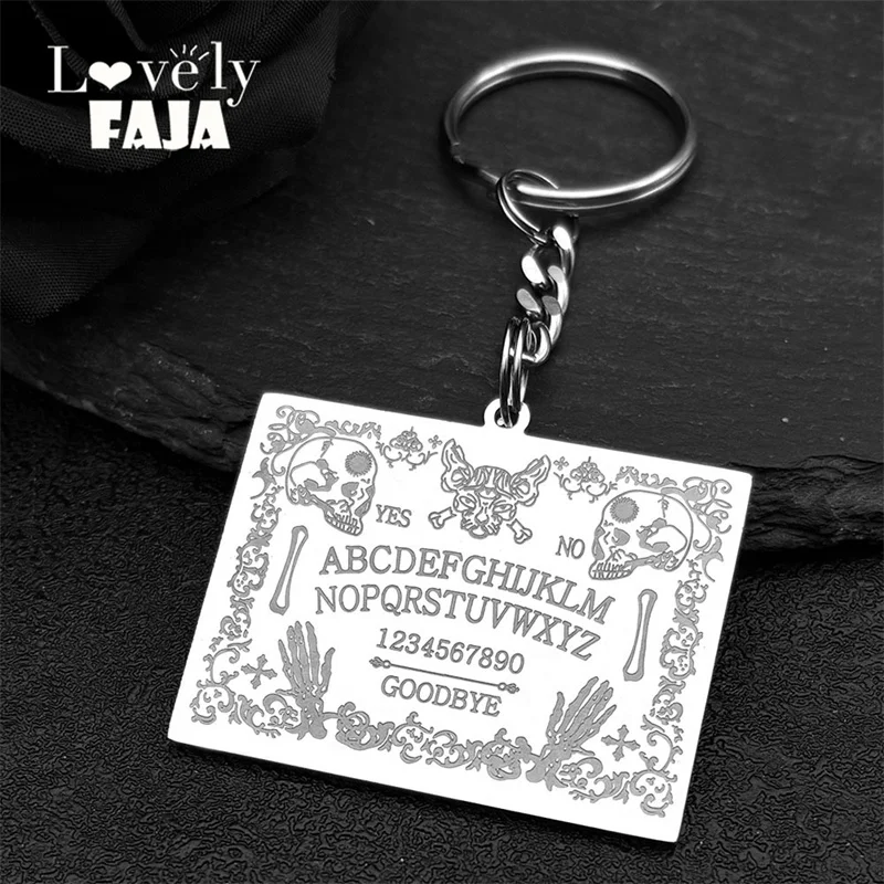 Witchcraft Divination Sun Moon Hand Cat Stainless Steel Key Chain for Women Men Silver Color Skull Letter Key Ring Jewelry Gift