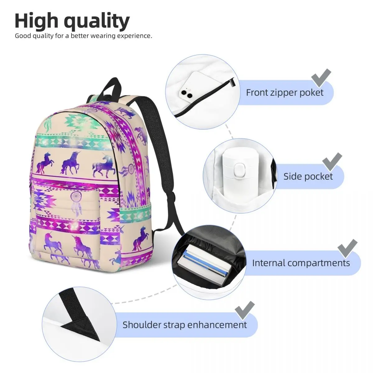 Mochila de lona para hombre y mujer, morada, rosa, galaxia, unicornio, escuela secundaria, estudiante universitario, dibujo, pintura, mochila de viaje