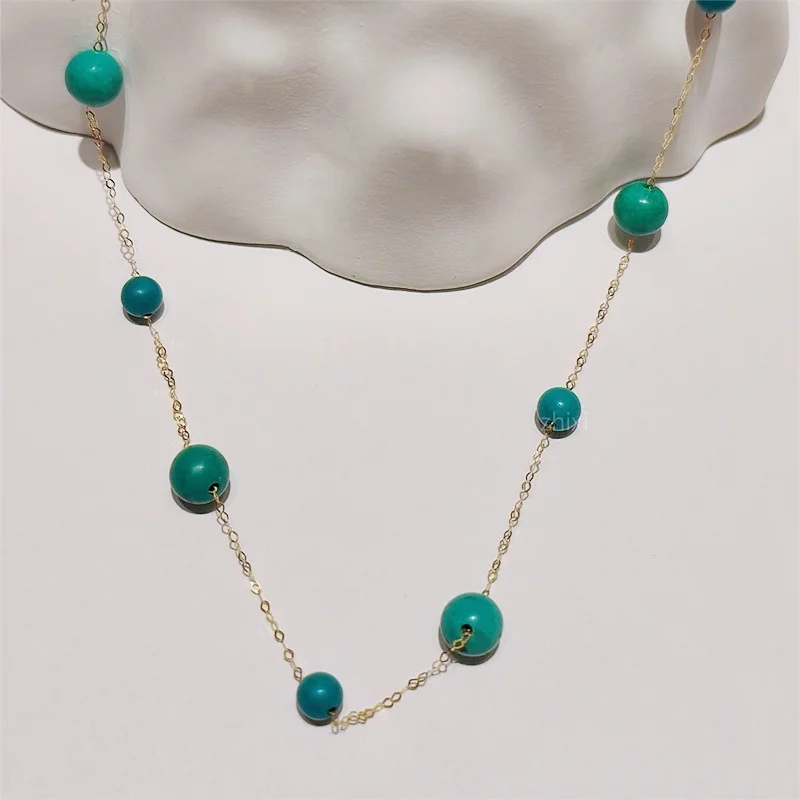 

New Natural Turquoise 18K Gold Necklace Au750 Original Design Fashion High Jewelry Women's Gift X10016