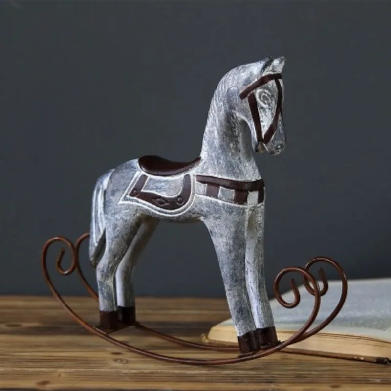 Nordic Wooden Craft Living Room Office Decor Creative Home Animal Figurine Solid Wood Rocking Horse