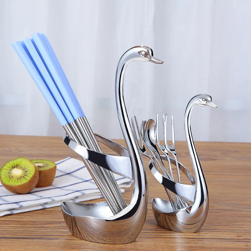 

Подставка для столовых приборов из сплава, креативный набор для фруктовых вилок, держатель для десертных вилок, кофейных ложек, подставка в форме лебедя