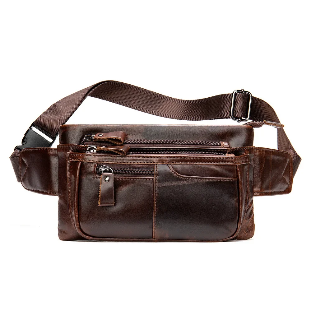 High quality Crazy Horse Leather Men's Chest Bag Retro Men's Genuine Leather Waist Bag Large Capacity Crossbody Bag