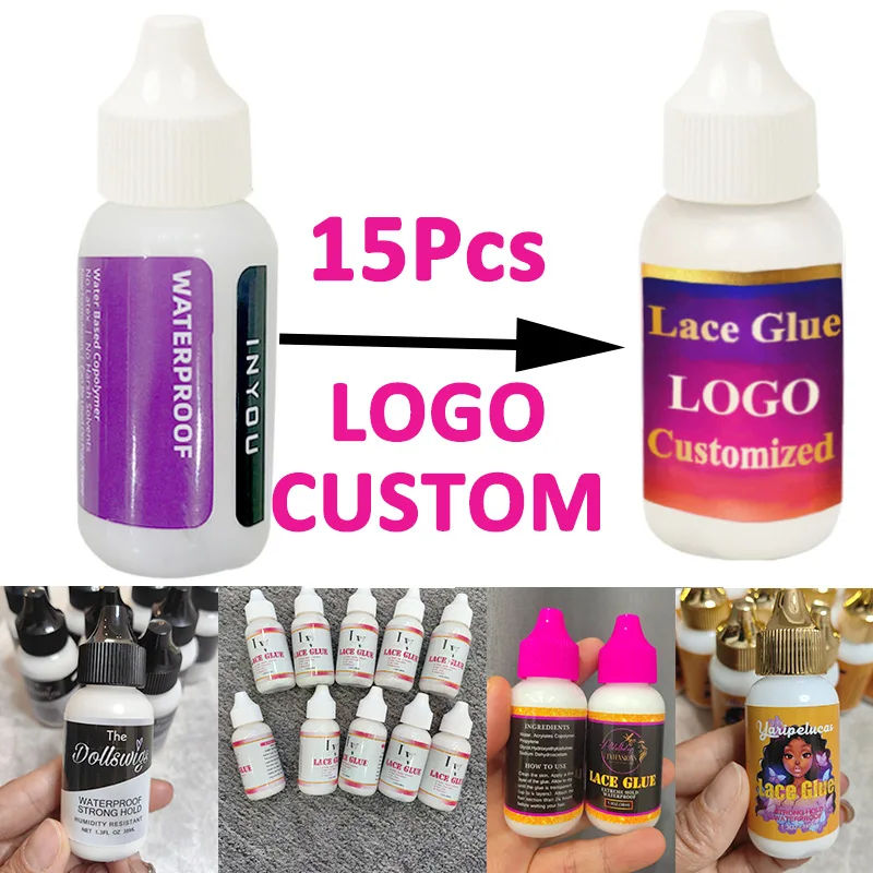 

Lace Wig Glue Personalized Logo 15Pcs Hair Replacement Adhesive Lace Glue Perruquer - 1.3OZ Glue Colle Strong Hold Waterproof