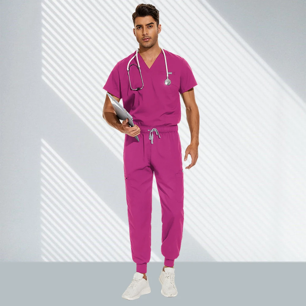 Unisex manga curta v-neck top e calças set, hospital médico enfermagem set, casual jogger ternos, farmácia médicos uniformes, atacado