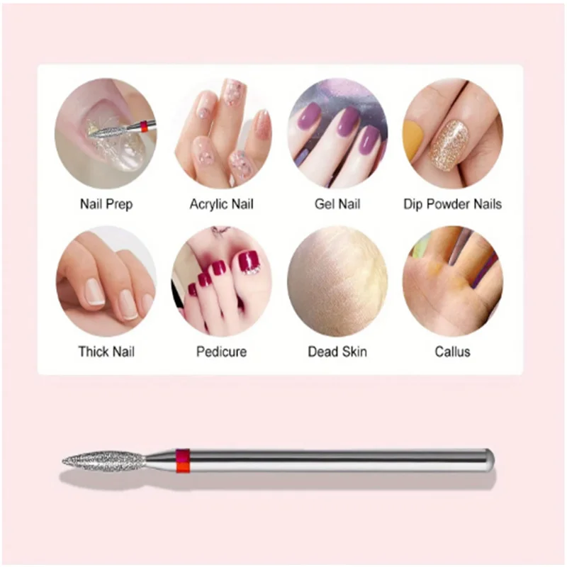 1/5 Stück Universal 2,35mm Flammenkegel Diamant-Nagelbohrer, Rotierender Russischer Nagelhautentferner, Elektrische Maniküre-Bohrer, Nagelwerkzeuge – Detail 3