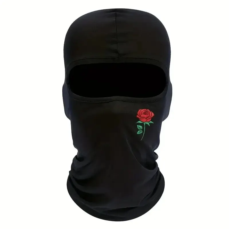 1PC Cool Retro Rose Print Ski Mask For Men And Women, Balaclava Face Mask Cycling Mask Sunscreen Headcover