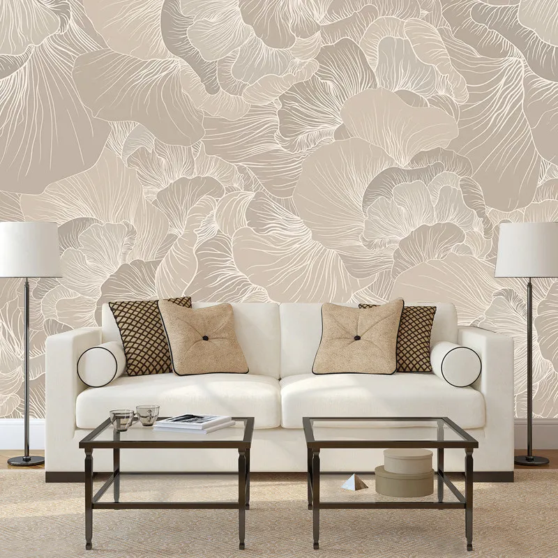 Custom wallpaper papel de parede adesivo living room TV background wallpaper Light luxury hand-painted flower wallpaper Bedroom