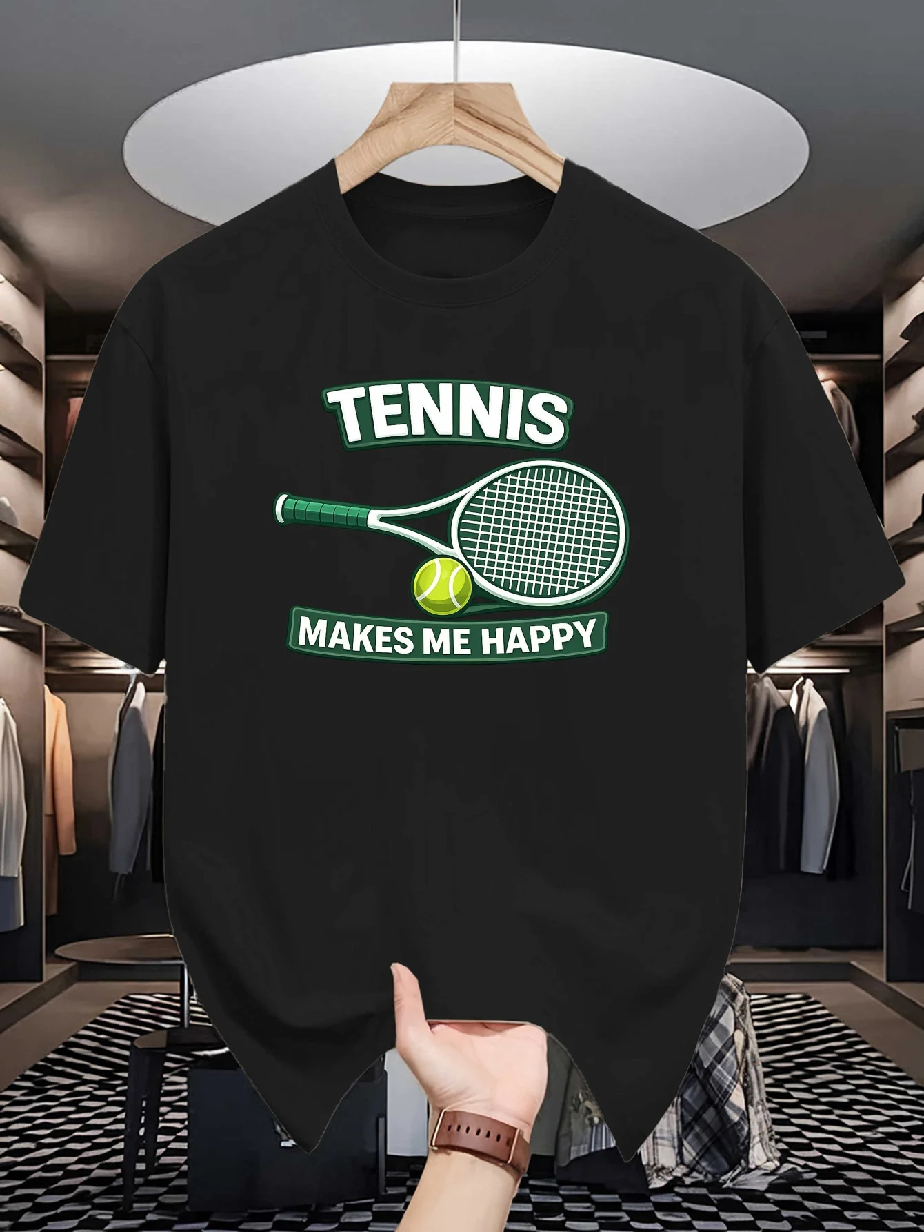 Mens Crew Neck T Shirt Tennis Racket Ball Letter Graphic Short Sleeve Casual Cotton Sports Daily Summer Streetwear Tees