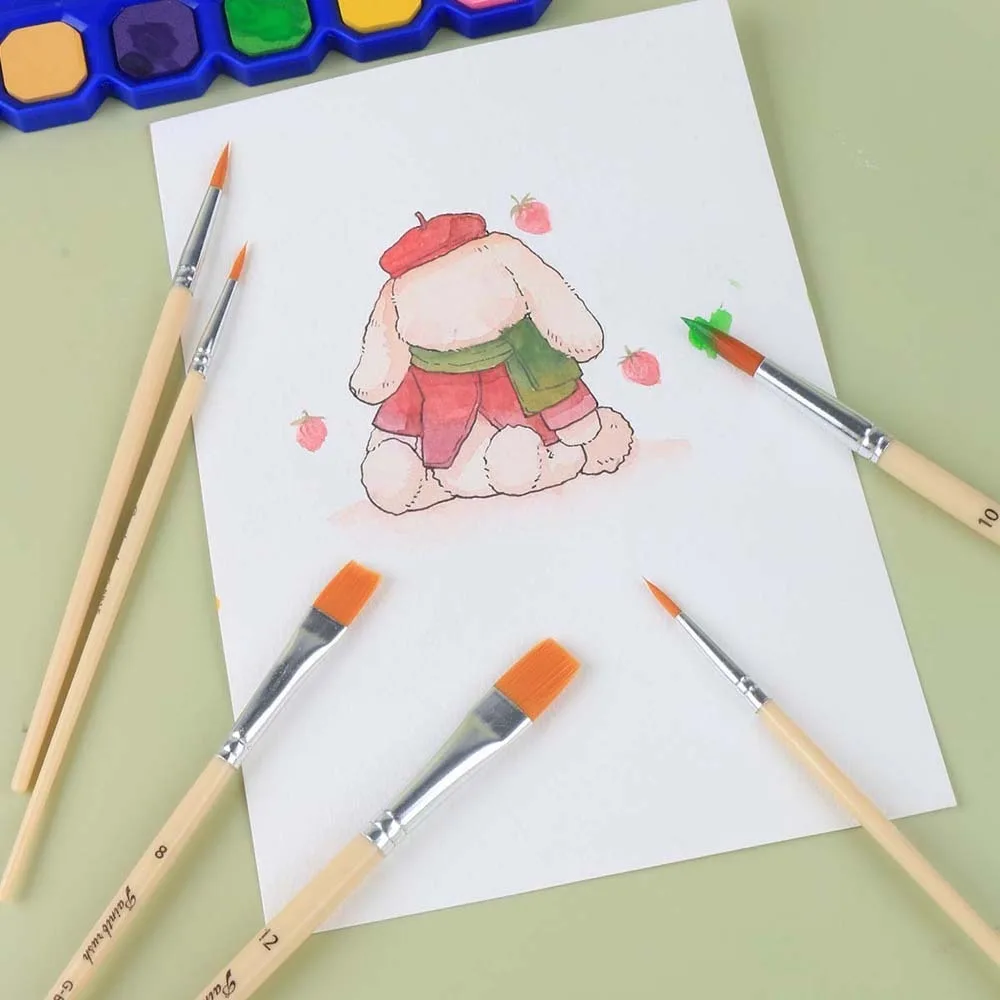 

12pcs Coffee Soft Fiber Paint Brush Set Lightweight Soft Grip Nylon Painting Pen Plastic Classical Hook Line Pen School