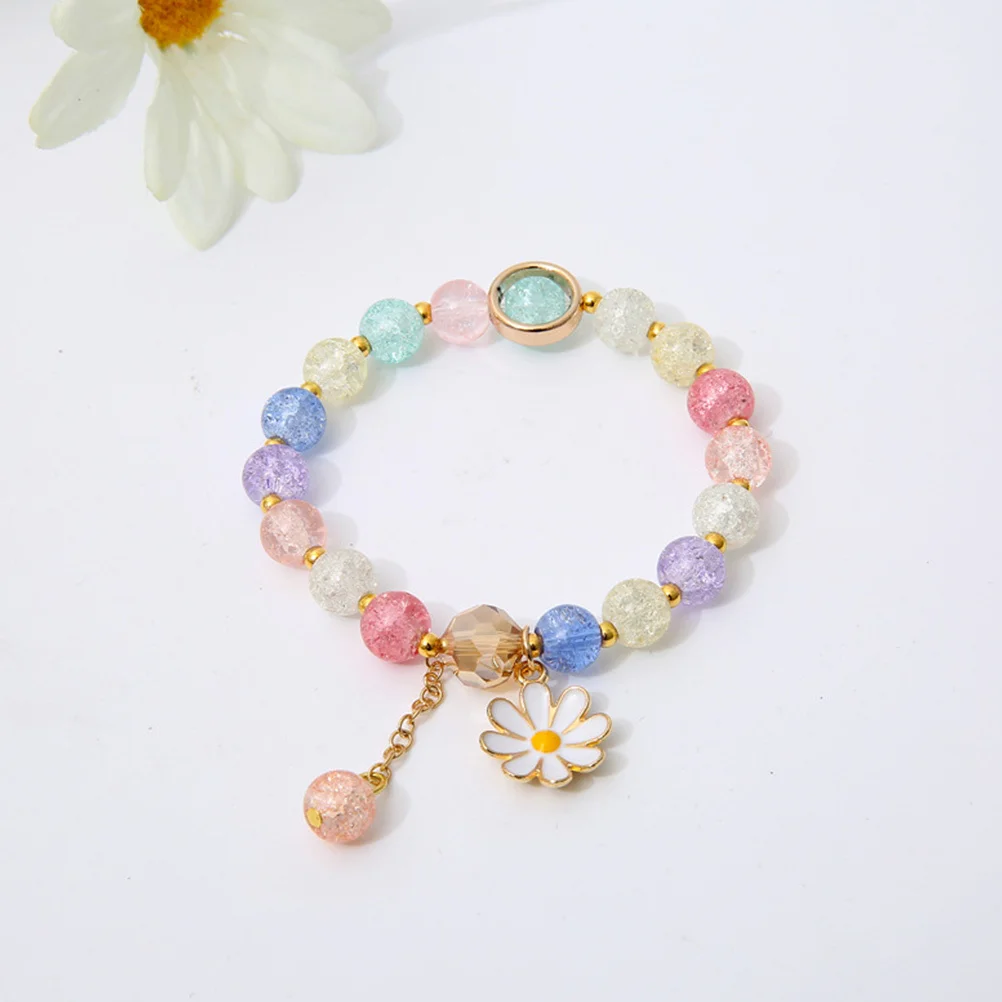 

4 Pcs Crystal Beaded Bracelet Chain Ladies Gifts Little Bracelets Jewelry Flower for Women Colorful Elastic