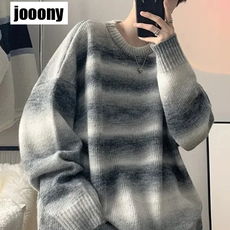 

Топы с круглым вырезом и длинными рукавами, осень-зима, новые мужские вязаные пуловеры в стиле Харадзюку, повседневный свитер с принтом в стиле ретро, корейский свободный