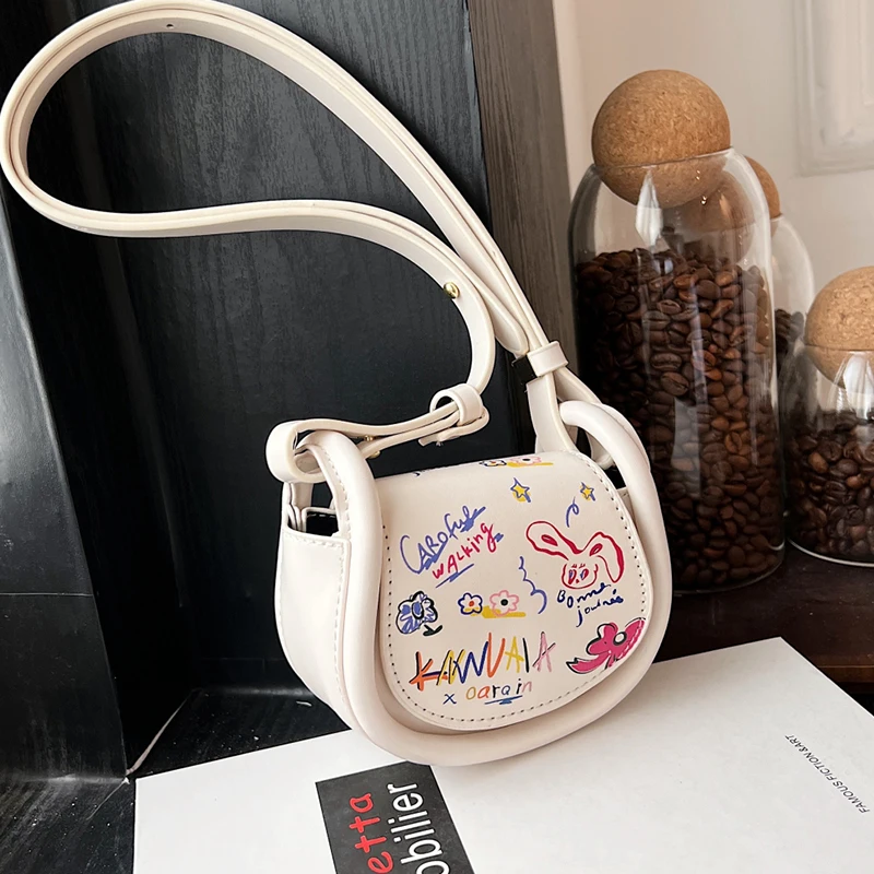 Designer Saddle Bag Women Cute Cartoon Graffiti Shoulder Bag For Women 2023 New Mini Crossbody Bag Coin Purse Bolsa Feminina