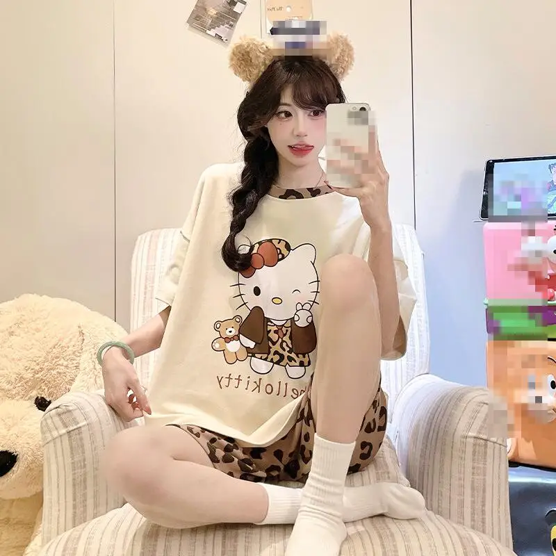 Cartoon Student Short-Sleeved Shorts Pajama Set Summer New Women's Round Neck T-Shirt Pants Home Wear Sweet Soft Two-Piece Set