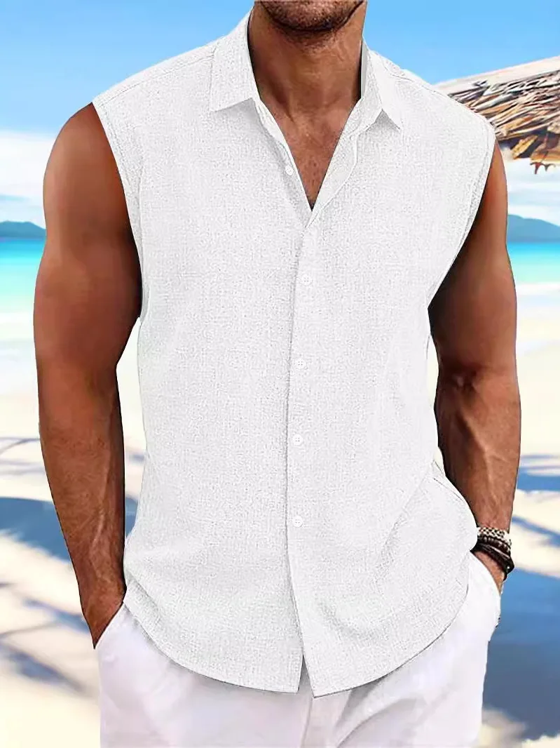 

New Svel Men's Summer plus Size Vest Casual irt Lapel Thin ort Sve Pure Color Loose Fit Youth Faion Summer Wear