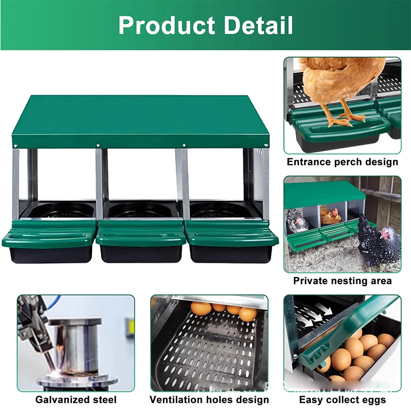 صندوق وضع البيض المجلفن، يمكن تعليقه ومسطحًا، 1/2/3 أعشاش، سهل التجميع، المصنع مباشرة، صناديق البيض القابلة للتخصيص
