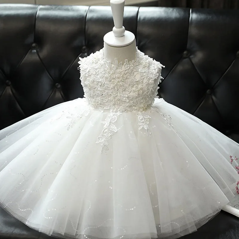 Princess Satin Lace Beading Bow Flower Girl Dress Children First Communion Dress Ball Gown Wedding Party Dress Birthday Show