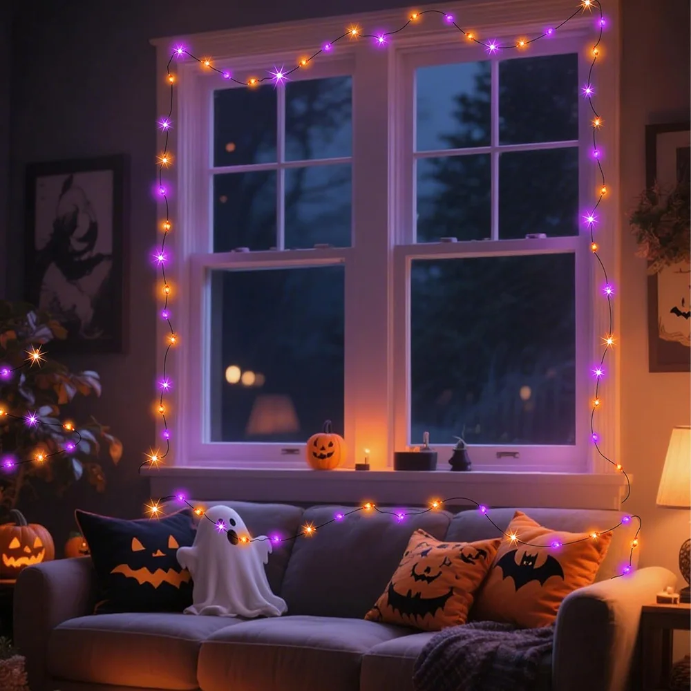 5 متر/10 متر/20 متر LED هالوين الأرجواني البرتقالي سلسلة الجنية أضواء في الهواء الطلق بطارية تعمل بالطاقة لعيد الميلاد حفلة حديقة ديكور الهالوين