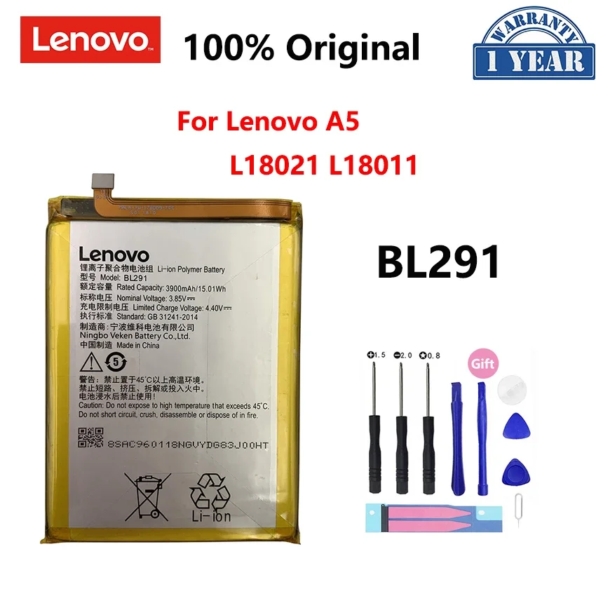 100% Original 3900mAh BL291 Battery For Lenovo A5 L18021 L18011 BL 291 Replacement Phone Batteries Bateria