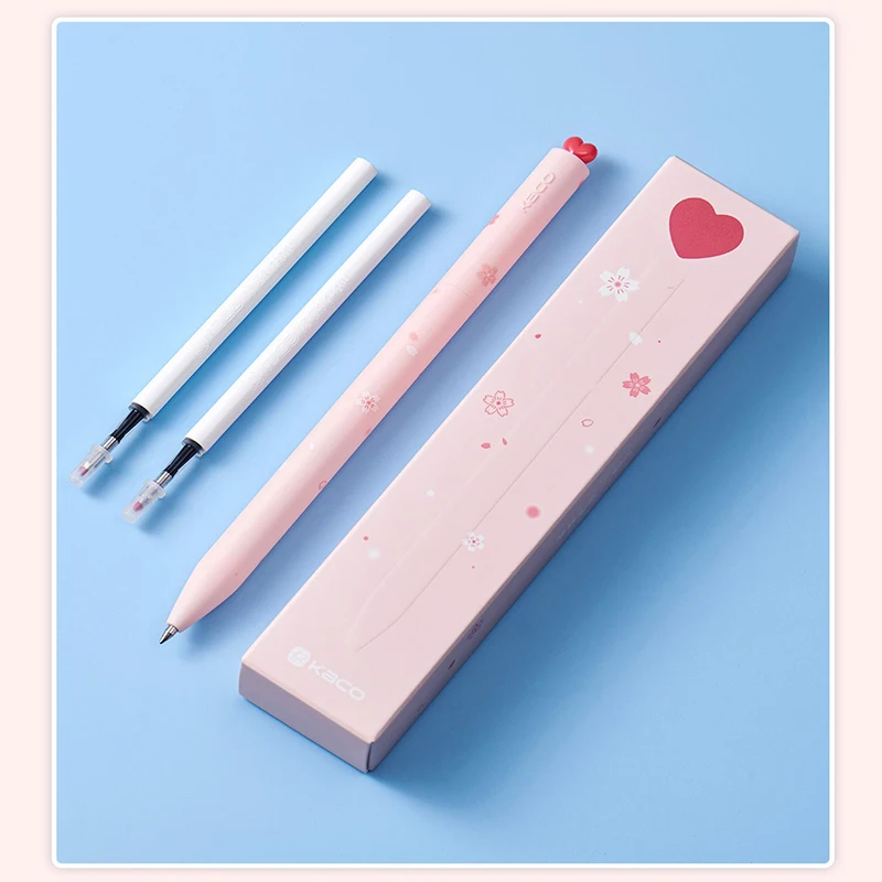 Kaco Sakura Gel Pens with 2 Refills, FIRST Cherry Blossom Neutral Pen Aesthetic Cute Stationery for Journaling Christmas Holiday