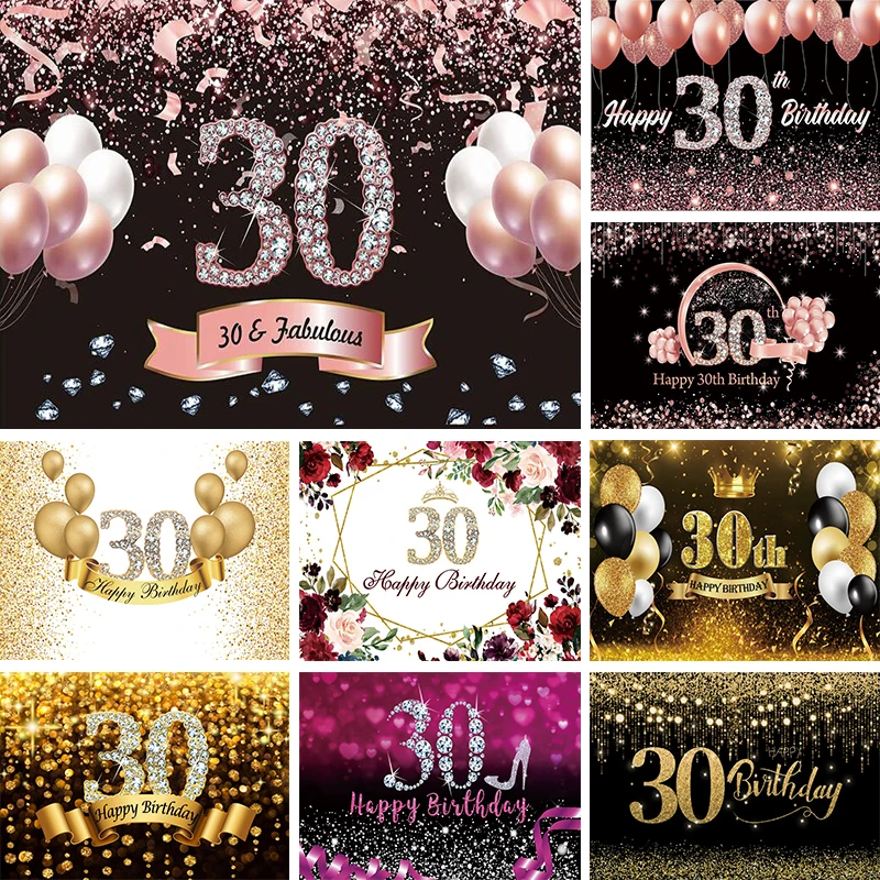 

30 Birthday Backdrop Men Woman 30th Anniversary Decorations Party Banner Photo Background 2024 Photogrraphic Photography Props