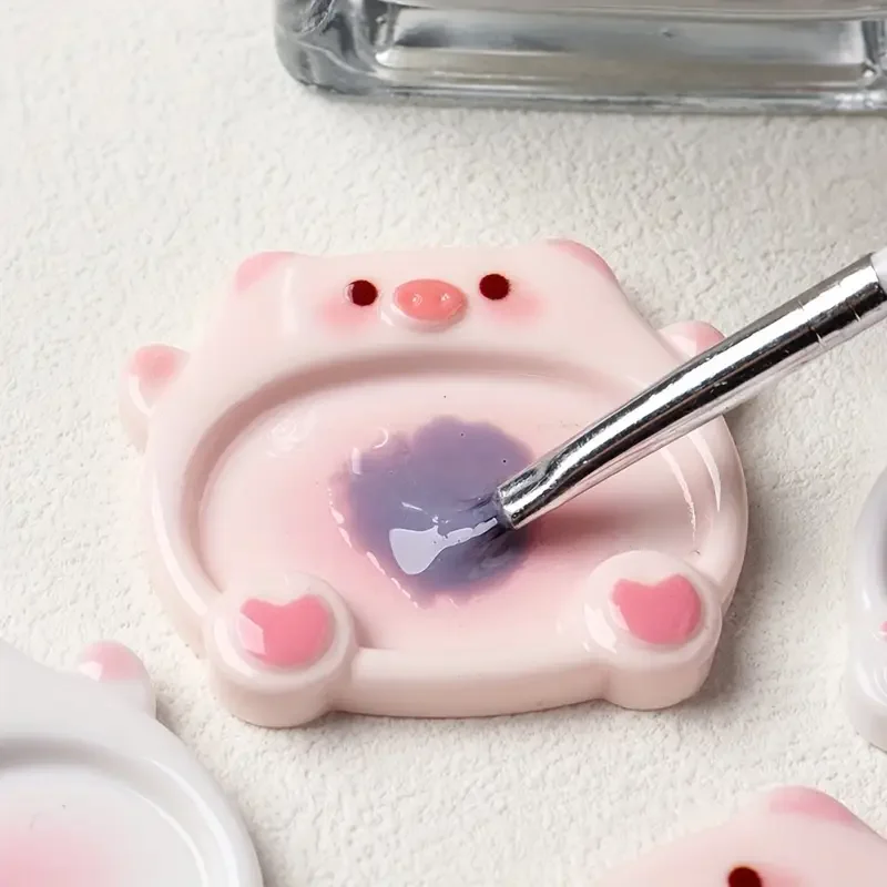 

3pcs Cute Pink Nail Art Palette Adorable Cartoon Design with Heart Accents Durable Plastic Gel Polish & Nail Art Tool