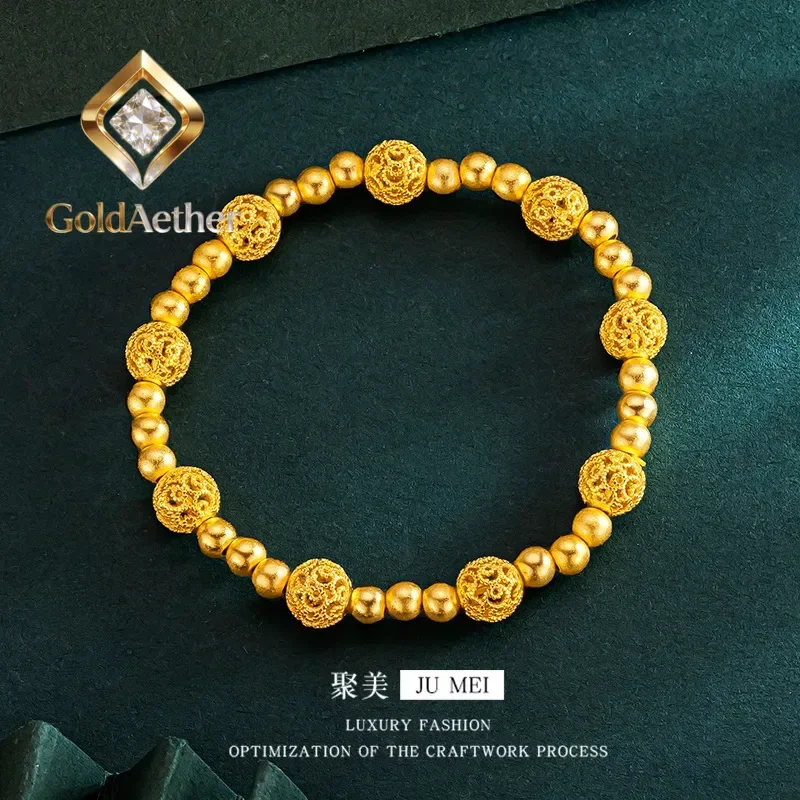 

GoldAether National Style 9999 24K Real Gold Bracelet Ancient Style Round Bead Bracelet Transport Bracelet Versatile National St