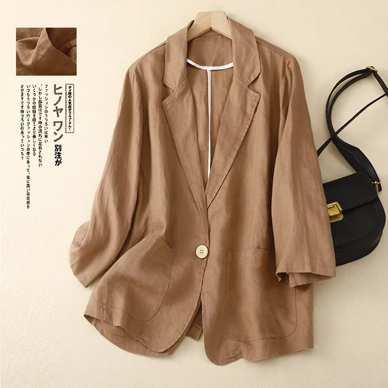 Spring Summer Women's Thin Blazer Coat Literary Casual Commuting Jacket Seven-minute Sleeve Loose Single-button Tops Blazers