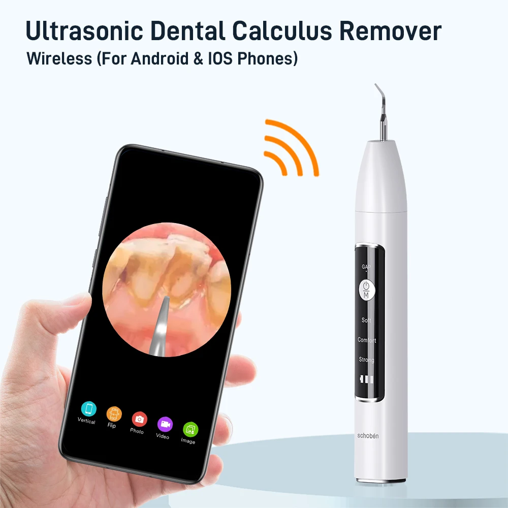 Schoben Ultrasonic Tooth Cleaner With Camera Visual Electric Dental Scaler Calculus Remover Irrigator Teeth Tartar Eliminator