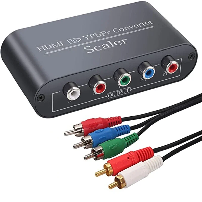 1080P HD to Component Video Converter HD to YpbPr RGB 5RCA Adapter with Scaler Function With Power Adapter 3RCA Audio Cable