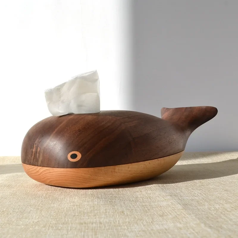 Whale Tissue Box Creative Cute Black Walnut Solid Wood Handkerchief Box Home Car Napkin Case Living Room Dining Table Ornaments